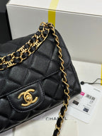 CC 25P Flap 18 Bag Black Cowhide Gold Hardware 243560