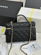 CC 25P Vanity Case 19.5cm Black Calfskin Heart Rhinestone 243613