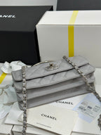 CC 25P Wallet Woc Handle 17cm Light Gray Leather Silver Hardware 243436
