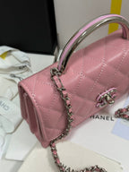 CC 25P Wallet Woc Handle 17cm Pink Pastel Leather Silver Hardware 243439