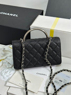 CC 25P Wallet Woc Handle 17cm Black Leather Silver Hardware 243445