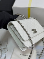 CC 25P Wallet Woc Handle 19cm White Leather Silver Hardware 243451