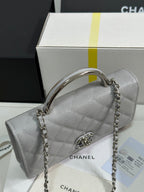 CC 25P Wallet Woc Handle 19cm Light Gray Leather Silver Hardware 243454
