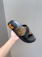 HM Men's Infra Slide Black Brown Cowhide  599991