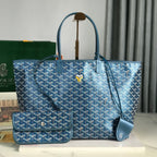 Saint Louis PM Bag 34cm In Deep Blue Canvas Chevroches Calfskin
