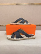 HM Men's Kazimir Sandal Black Espadrilles Cowhide 700886