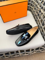 HM Men's Moccasins Loafer Black Patent Leather 537532