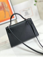 HM Mini Kelly 19cm Black Epsom Silver Hardware