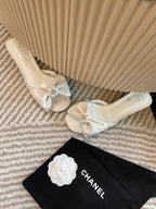 mule sandal bow flower white calfskin