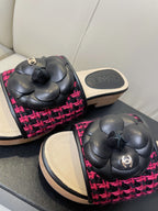 cc mule sandal 45 black red fabric beige calfskin