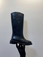 CC High Boots Black Logo Print Cowhide 944734