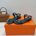 HM Paris Sandals Navy Blue Lamskin 374211