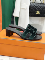 0ran 45 sandal dark green velvet goatskin