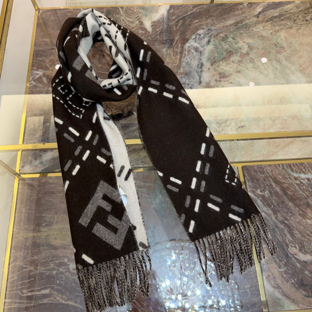 FF 210CM Scarf Black Mix Ivory Sheep Wool 100250