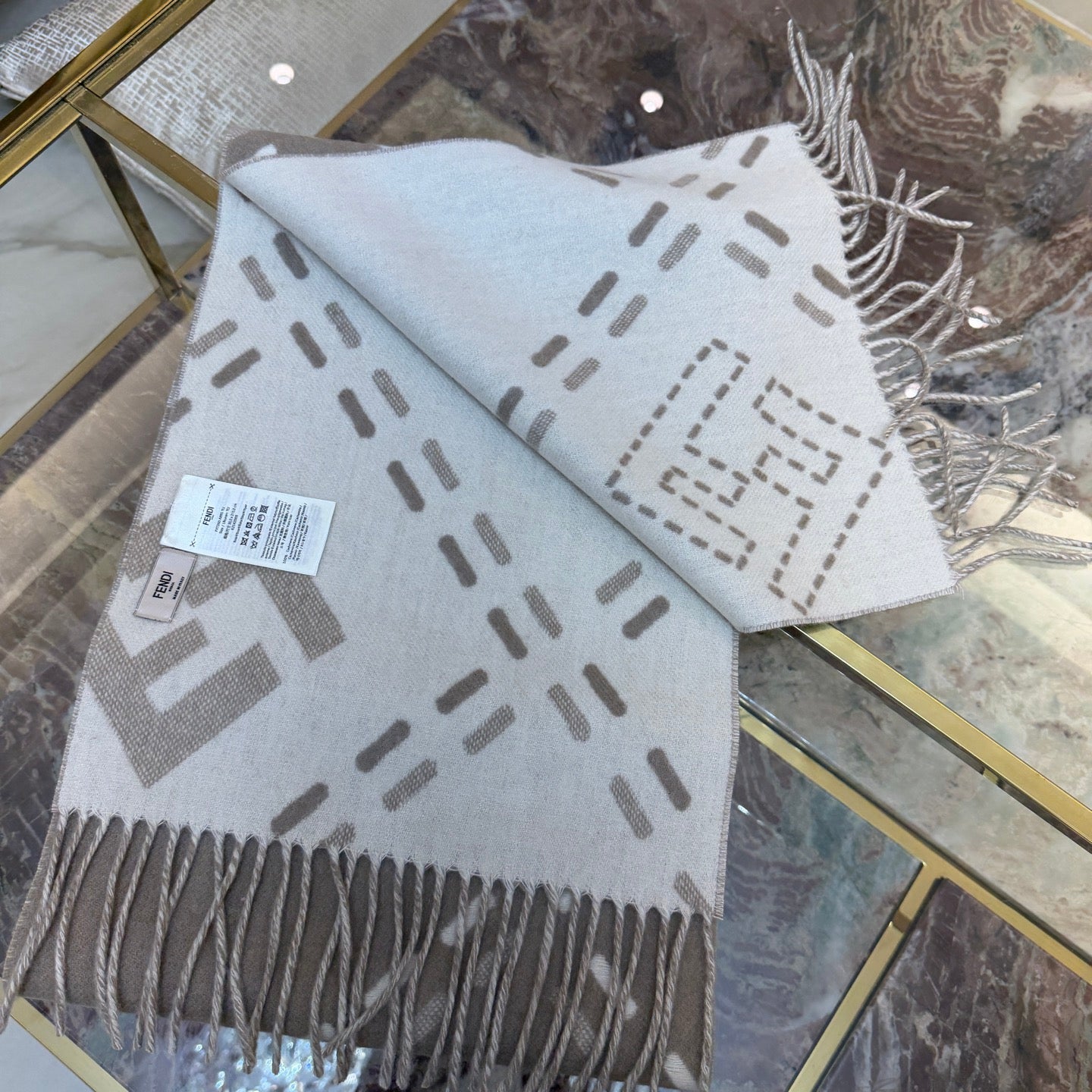 FF 210CM Scarf Light Brown Mix Ivory Sheep Wool 100249