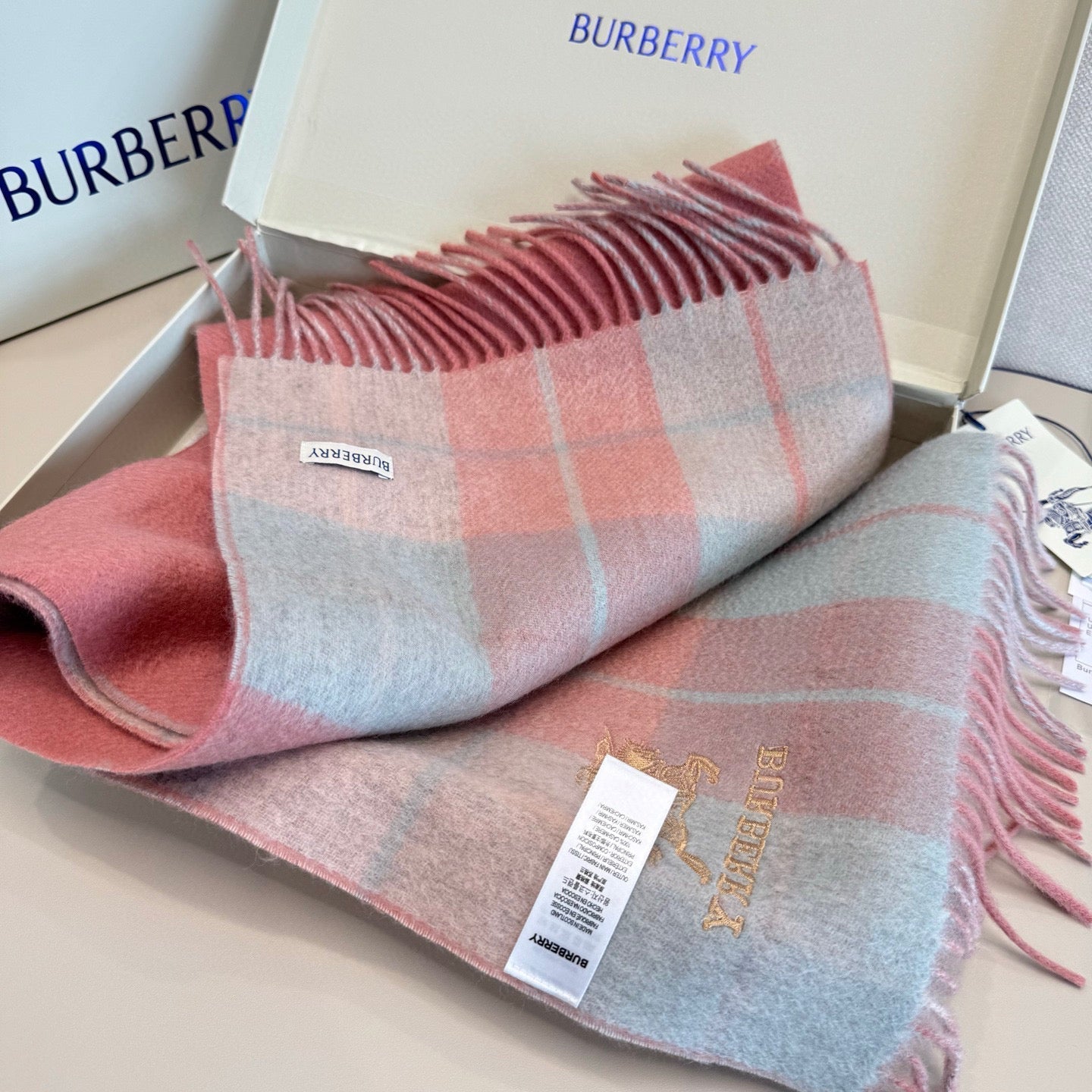 BBR Classic Embroidered Scarf 185CM Pink Cashmere 292803