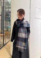 BBR Classic Embroidered Scarf 185CM Blue Cashmere 292819