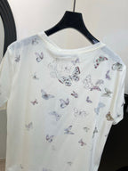 Chanel 2026 Butterfly Print Mercerized T-shirt White mix Multicolors Cotton