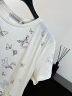 Chanel 2026 Butterfly Print Mercerized T-shirt White mix Multicolors Cotton