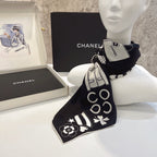 CC Square Scarf 90 CM In Black Mix White Silk 288715