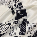 CC Square Scarf 90 CM In White Mix Black Silk 288716