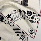 CC Square Scarf 90 CM In White Mix Black Silk 288716