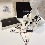 CC Square Scarf 90 CM In White Mix Black Silk 288716