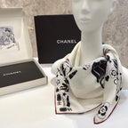 CC Square Scarf 90 CM In White Mix Black Silk 288716