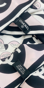 CC Square Scarf 90 CM In Light Pink Mix White Black Silk Twill 288717