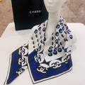 CC Square Scarf 90 CM In White Mix Blue Silk Twill 288718