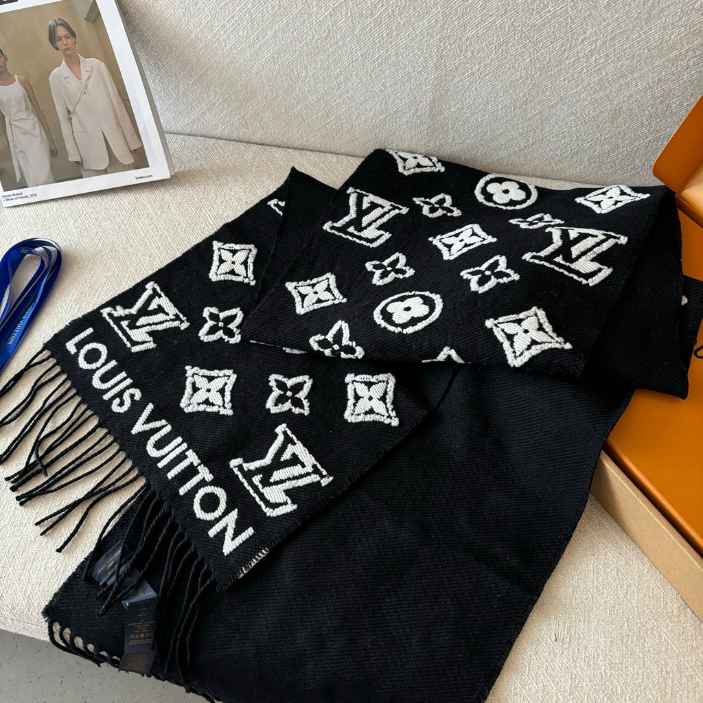 LV 3D Scarf 220cm Black Sheep Wool 967205