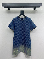 GG Blue Monogram Crystal Embellished Mini Dress