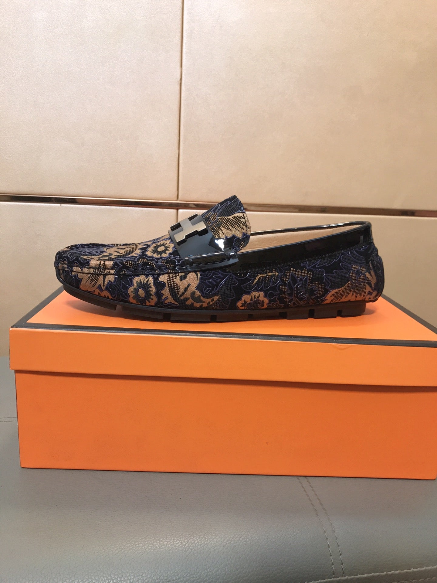 HM Men's Flower Loafer Multicolor Printed Fabric Pigskin 685513