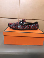 HM Men's Flower Loafer Red Black Printed Fabric Pigskin 685514