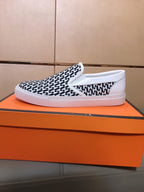 HM Men's Loafer White Black Printed Fabrics Rubber 590008