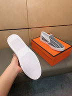 HM Men's Loafer White Black Printed Fabrics Rubber 590008
