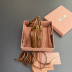 MICRO BAG KEYCHAIN 11 IN CAPE PALLISER BROWN CALFSKIN EMBOSSED LOGO
