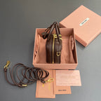 MICRO BAG KEYCHAIN 11 IN ROCK BROWN CALFSKIN EMBOSSED LOGO