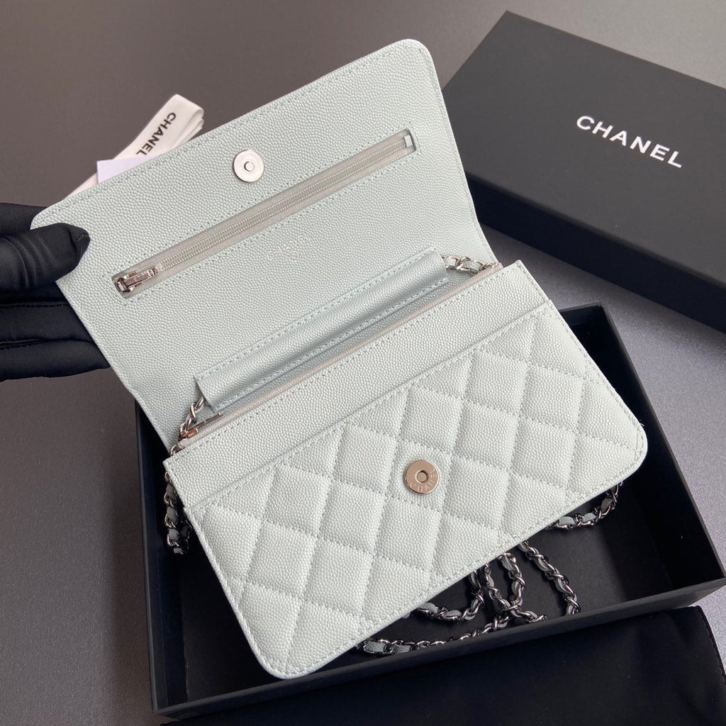 CC Woc 20cm Light Green Grained Calfskin Silver Hardware