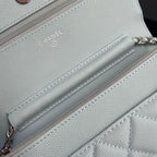 CC Woc 20cm Light Blue Grained Calfskin Silver Hardware