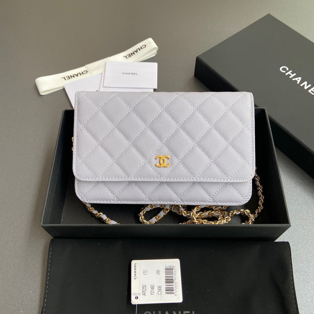 CC Woc 20cm Light Purple Grained Calfskin Gold Hardware