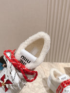 MIU MIU platform sneakers white leather wool 461859