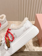 MIU MIU platform sneakers white leather wool 461859