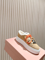 MIU MIU platform sneakers light beige suede wool 461861