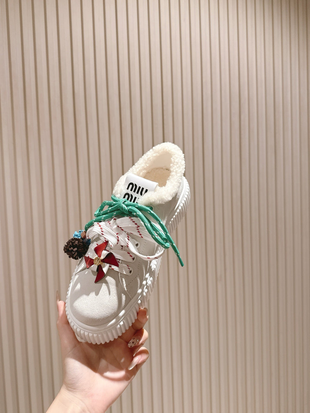 MIU MIU platform sneakers white suede wool 461862