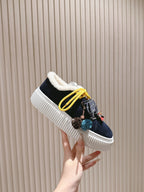 MIU MIU platform sneakers black suede wool 461863