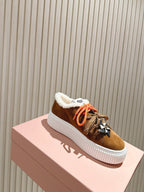 MIU MIU platform sneakers brown suede wool 461864