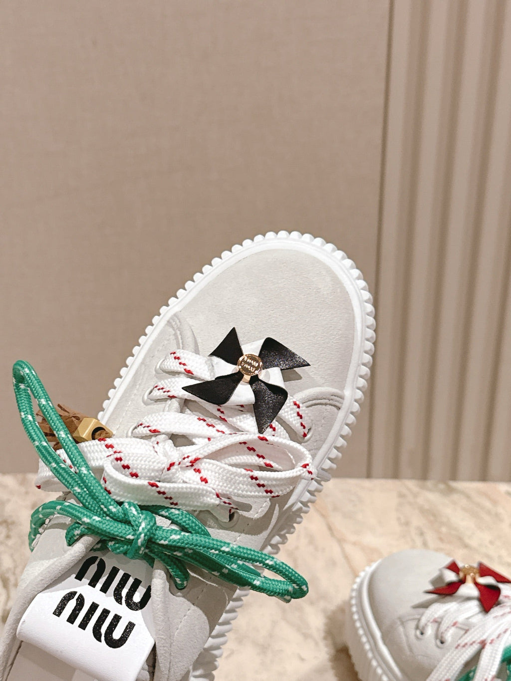 MIU MIU platform sneakers white green suede 461867