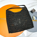 YSL OXALIS 37CM BLACK  RAFFIA TAN CALFSKIN