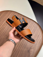 HM Men's Sandals Orange Cowhide 684857
